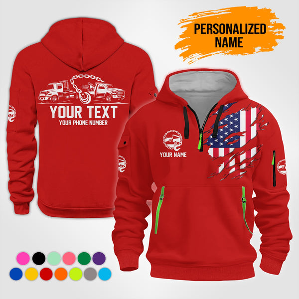 Personalized Name US Tow Truck 3D Printed Quarter Zip Hoodie NB19