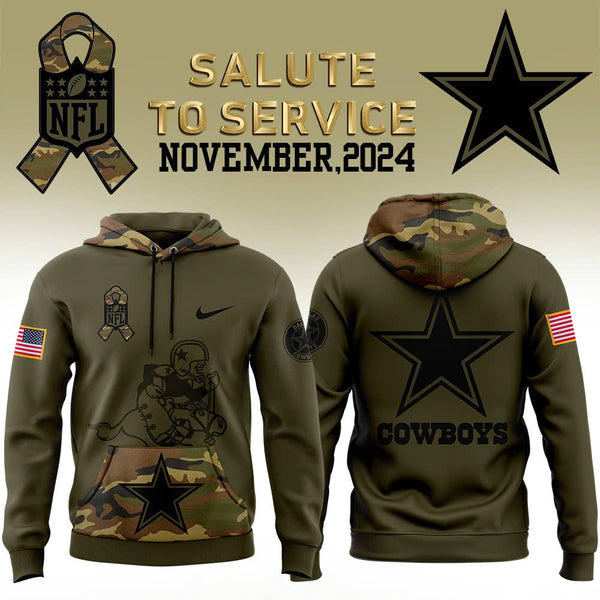 Men Dallas Cowboys Camo 2024 Salute to Service Club Fleece Pullover Hoodie