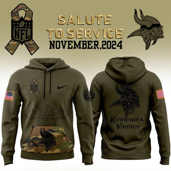 Men Minnesota Vikings Camo 2024 Salute to Service Club Fleece Pullover Hoodie