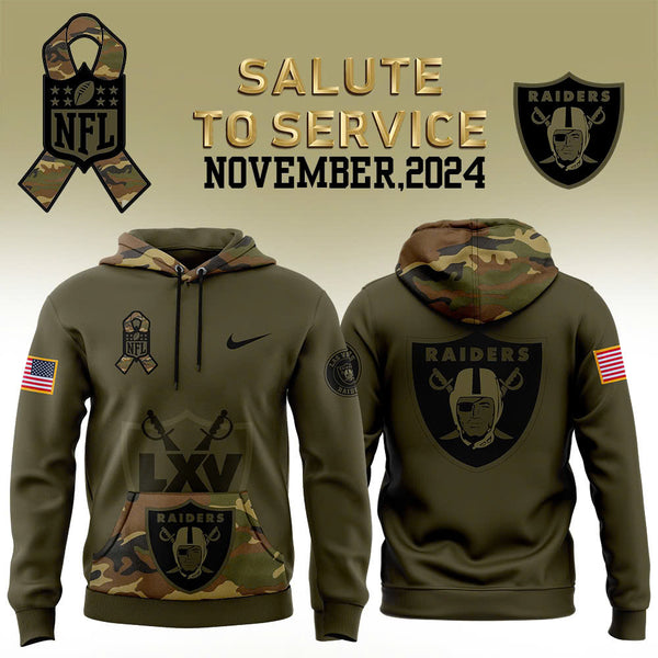 Las Vegas Raiders Camo 2024 Salute to Service Club Fleece Pullover Hoodie