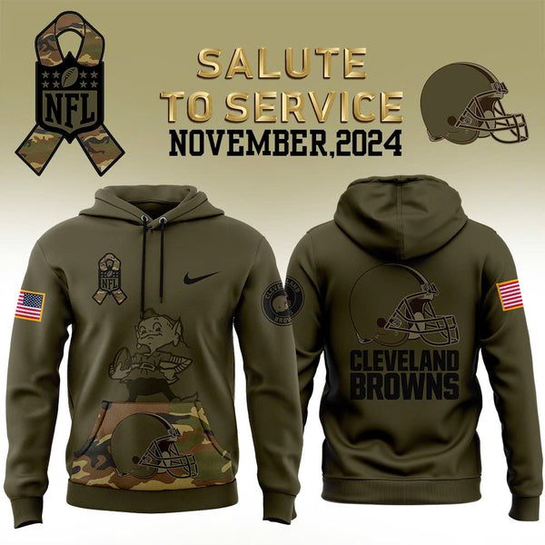 Men Cleveland Browns Camo 2024 Salute to Service Club Fleece Pullover Hoodie