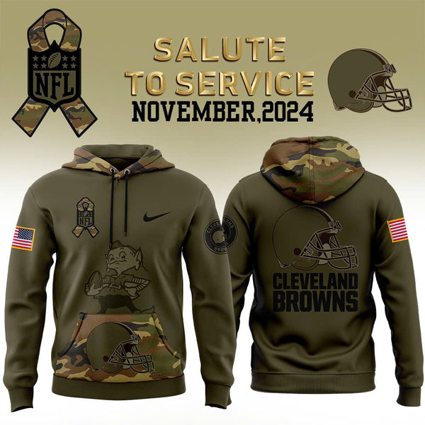 Men Cleveland Browns Camo 2024 Salute to Service Club Fleece Pullover Hoodie