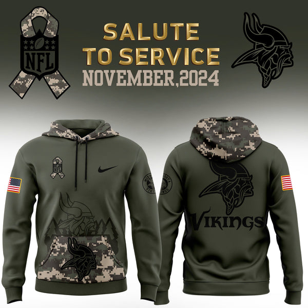 Men Minnesota Vikings Camo 2024 Salute to Service Club Fleece Pullover Hoodie