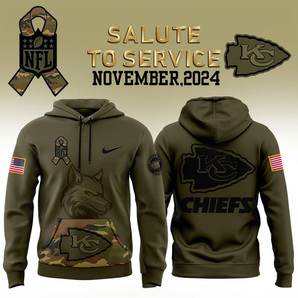 Men Kansas City Chiefs Camo 2024 Salute to Service Club Fleece Pullover Hoodie