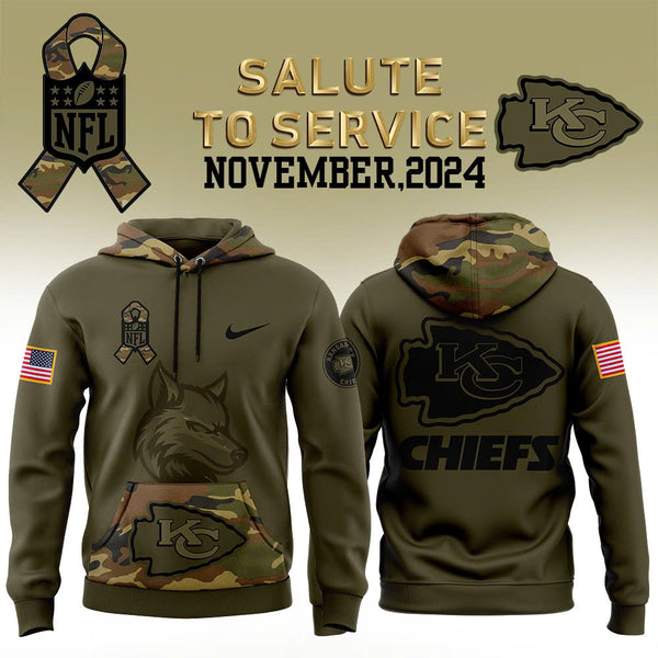 Men Kansas City Chiefs Camo 2024 Salute to Service Club Fleece Pullover Hoodie