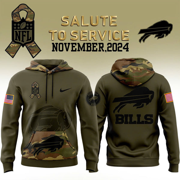 Men Buffalo Bills Camo 2024 Salute to Service Club Fleece Pullover Hoodie