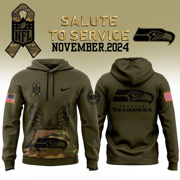 Men Seattle Seahawks Camo 2024 Salute to Service Club Fleece Pullover Hoodie