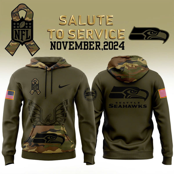 Men Seattle Seahawks Camo 2024 Salute to Service Club Fleece Pullover Hoodie