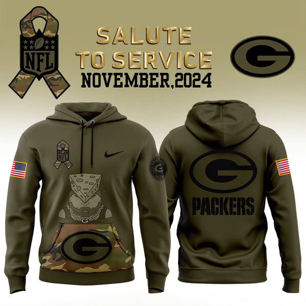 Men Green Bay Packers Camo 2024 Salute to Service Club Fleece Pullover Hoodie