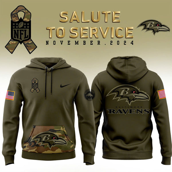 Men Baltimore Ravens Camo 2024 Salute to Service Club Fleece Pullover Hoodie