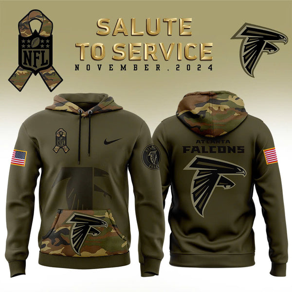 Men Atlanta Falcons Camo 2024 Salute to Service Club Fleece Pullover Hoodie