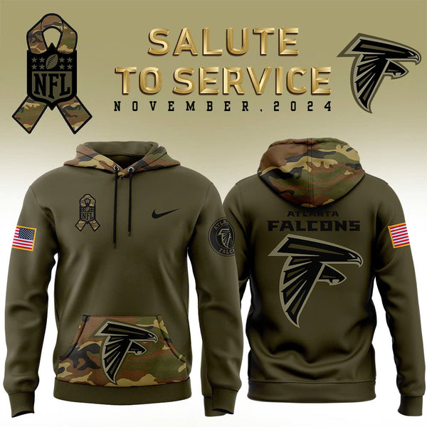 Men Atlanta Falcons Camo 2024 Salute to Service Club Fleece Pullover Hoodie