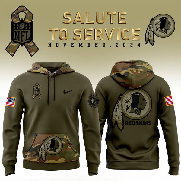 Men Washington Commanders Camo 2024 Salute to Service Club Fleece Pullover Hoodie