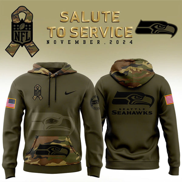 Men Seattle Seahawks Camo 2024 Salute to Service Club Fleece Pullover Hoodie