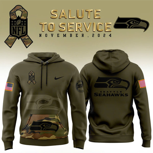 Men Seattle Seahawks Camo 2024 Salute to Service Club Fleece Pullover Hoodie