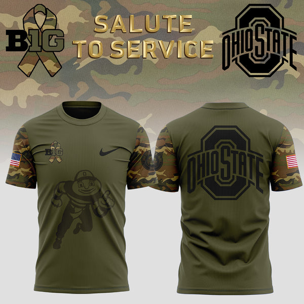 Men Ohio State Buckeyes Camo 2024 Salute to Service Club Fleece Pullove TShirt