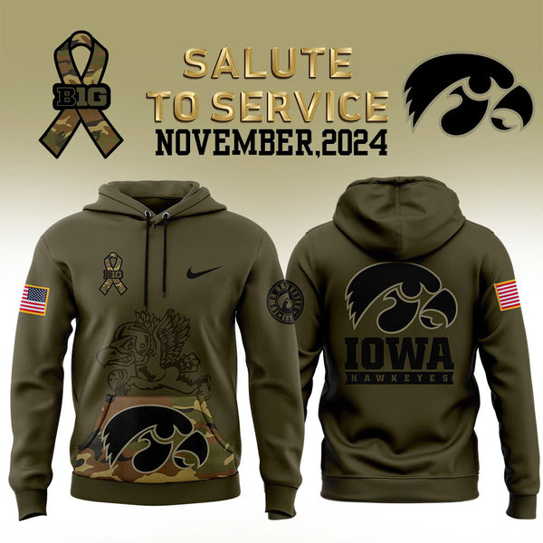 Iowa Hawkeyes Football Camo 2024 Salute to Service Club Fleece Pullover Hoodie