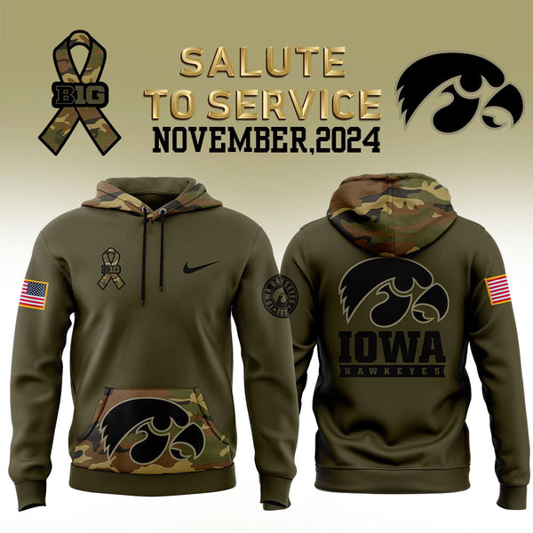 Iowa Hawkeyes Football Camo 2024 Salute to Service Club Fleece Pullover Hoodie