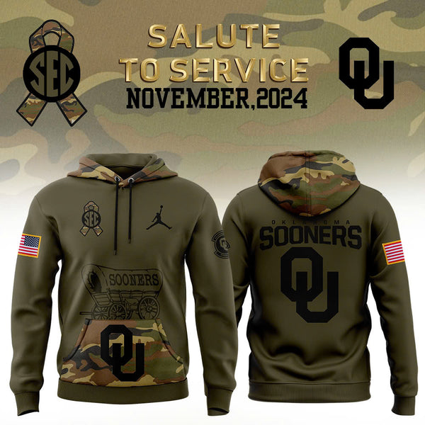 Oklahoma Sooners Football Camo 2024 Salute to Service Club Fleece Pullover Hoodie