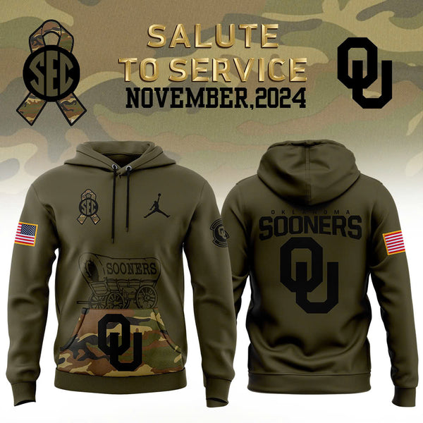 Oklahoma Sooners Football Camo 2024 Salute to Service Club Fleece Pullover Hoodie