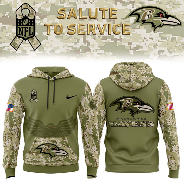 Men Baltimore Ravens Camo 2024 Salute to Service Club Fleece Pullover Hoodie