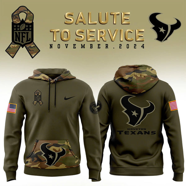 Men Houston Texans Camo 2024 Salute to Service Club Fleece Pullover Hoodie