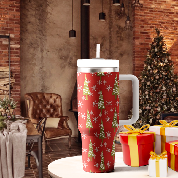 Christmas Tree Tumbler, Merry Christmas 40oz Cup With Handle, Christmas 40oz Stainless Steel Tumbler With Lid and Straw, Holiday Tumbler