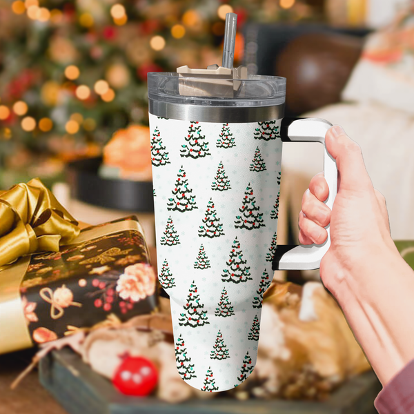 Christmas Pine Tree Tumbler 40oz With Handle, Daily 40oz Tumbler, Santa 40oz Stainless Steel Tumbler With Lid and Straw, Holiday Tumbler