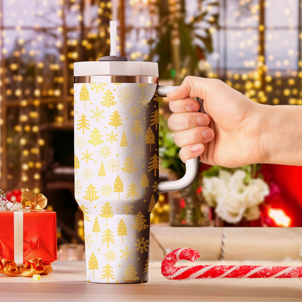 Christmas Tree Tumbler, Merry Christmas 40oz Cup With Handle, Christmas 40oz Stainless Steel Tumbler With Lid and Straw, Holiday Tumbler