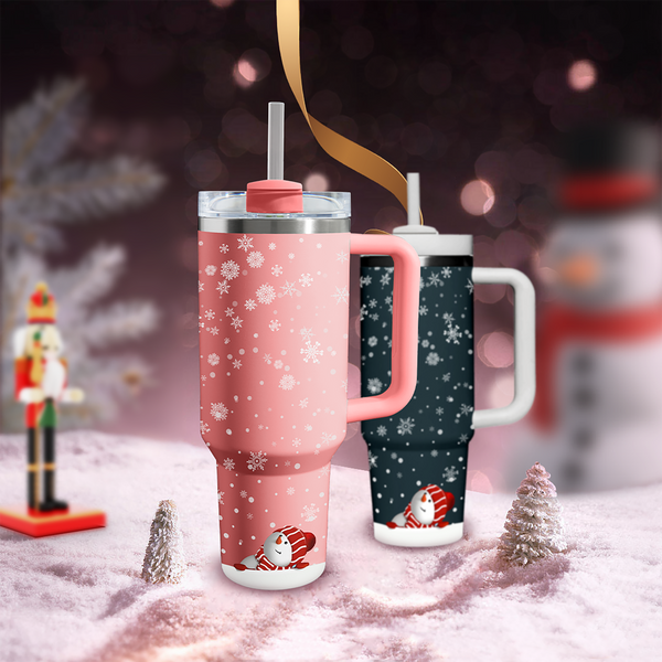 Cute Snowman Tumbler 40oz With Handle, Christmas 40oz Tumbler, Winter Snow 40oz Stainless Steel Tumbler With Lid and Straw, Holiday Tumbler