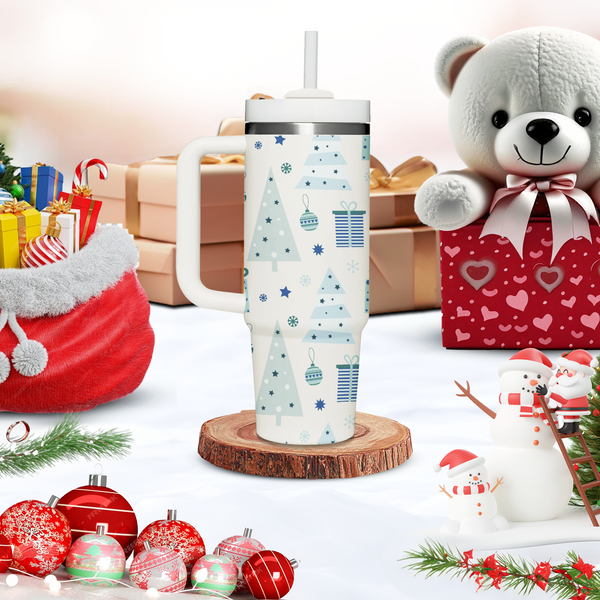 Christmas Tree and Gift Box Tumbler 40oz With Handle, Daily 40oz Tumbler, 40oz Stainless Steel Tumbler With Lid and Straw, Holiday Tumbler