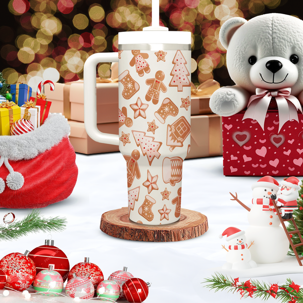 Chief Gingerbread Cookies Tumbler 40oz With Handle, Christmas 40oz Tumbler, 40oz Stainless Steel Tumbler With Lid and Straw, Holiday Tumbler