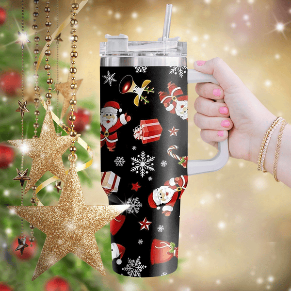 Christmas Santa 40oz Tumbler with handle, Christmas 40oz Tumbler, Santa Claus 40oz Stainless Steel Tumbler With Lid and Straw