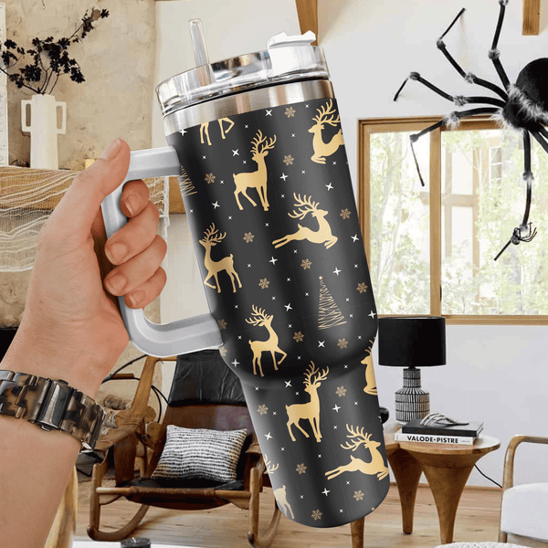 Christmas Tree Tumbler, Reindeer 40oz Cup With Handle, Christmas 40oz Stainless Steel Tumbler With Lid and Straw, Holiday Tumbler