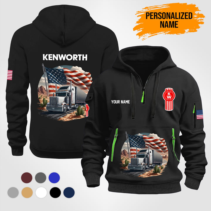 Customized Name And Color Truck Driver Uniform Quarter Zip Hoodie PU165