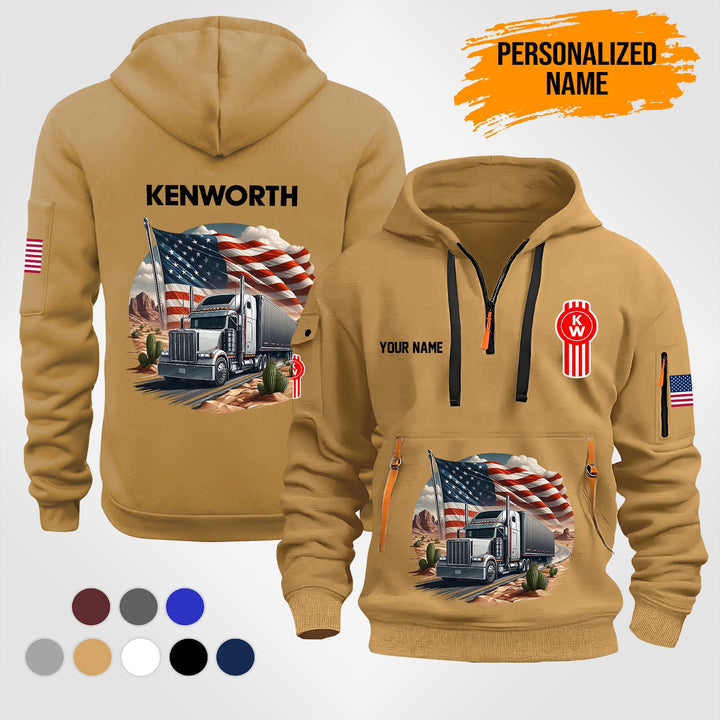 Customized Name And Color Truck Driver Uniform Quarter Zip Hoodie PU165