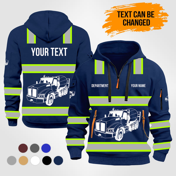 Customized Name And Color Concrete Mixer Truck 3D Quarter Zip Hoodie PU348