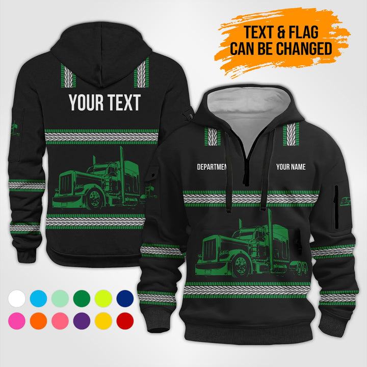 Customized Name And Color Semi Truck Uniform Uniform 3D Quarter Zip Hoodie PU352