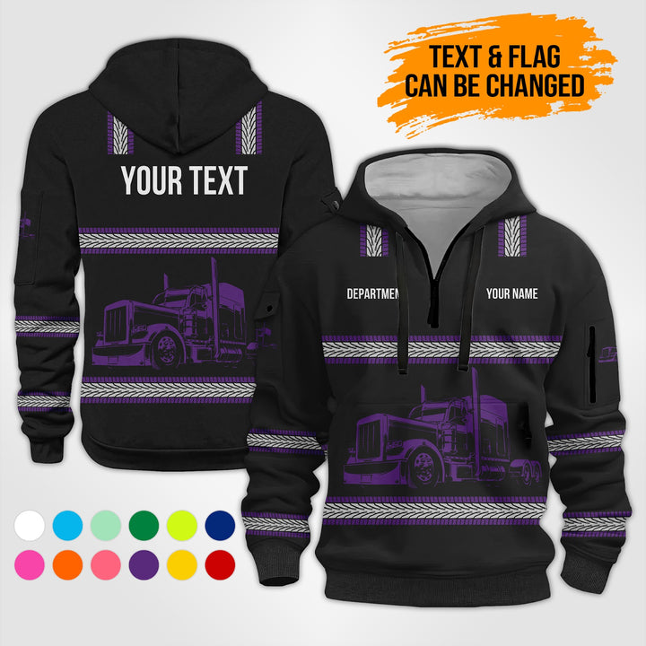Customized Name And Color Semi Truck Uniform Uniform 3D Quarter Zip Hoodie PU352