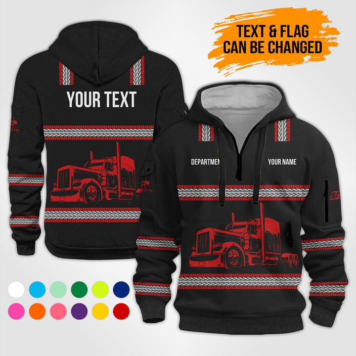 Customized Name And Color Semi Truck Uniform Uniform 3D Quarter Zip Hoodie PU352