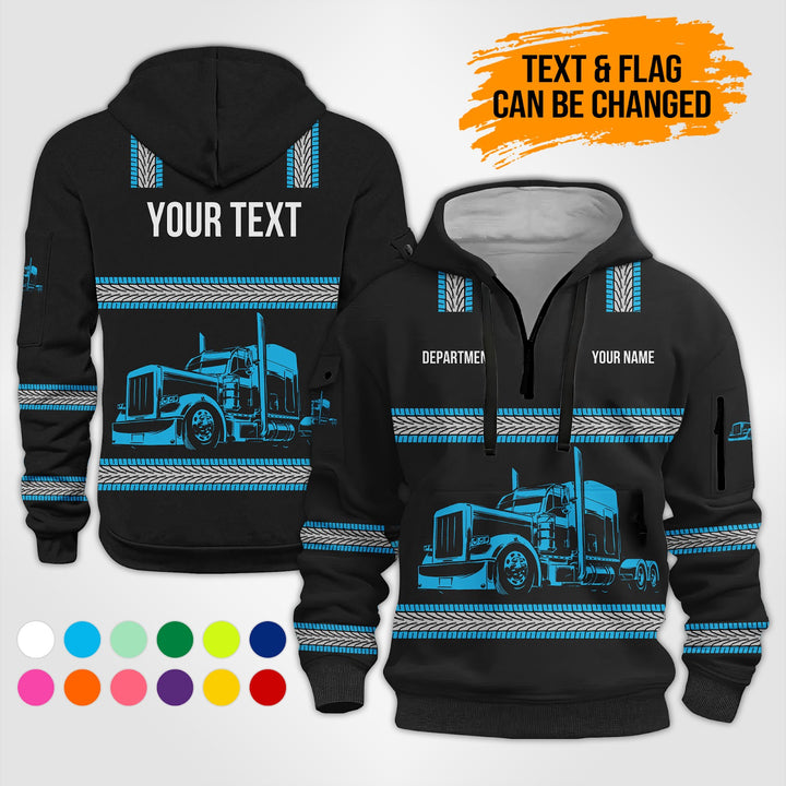 Customized Name And Color Semi Truck Uniform Uniform 3D Quarter Zip Hoodie PU352