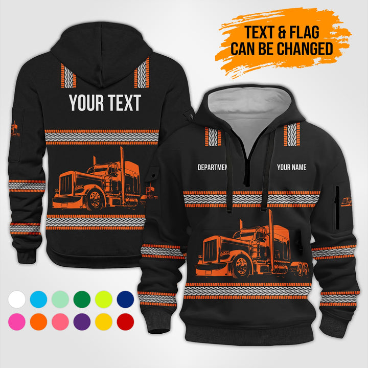 Customized Name And Color Semi Truck Uniform Uniform 3D Quarter Zip Hoodie PU352