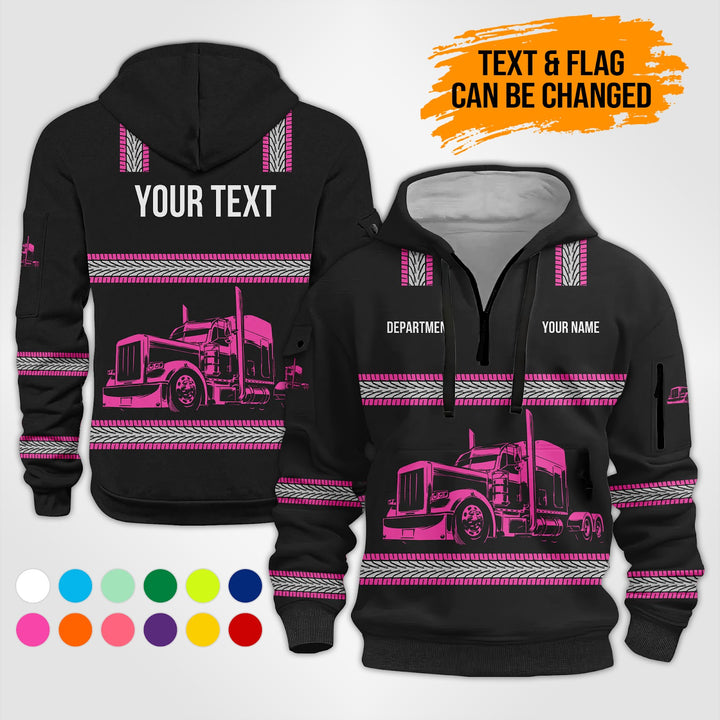 Customized Name And Color Semi Truck Uniform Uniform 3D Quarter Zip Hoodie PU352