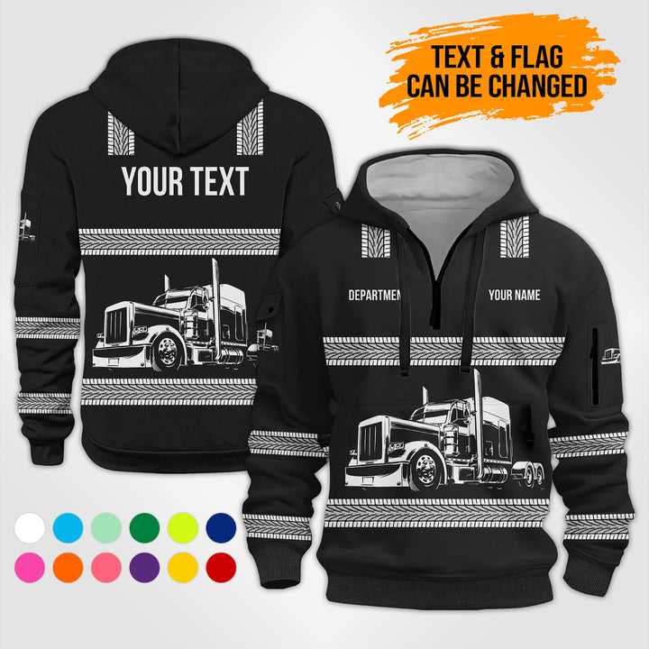 Customized Name And Color Semi Truck Uniform Uniform 3D Quarter Zip Hoodie PU352