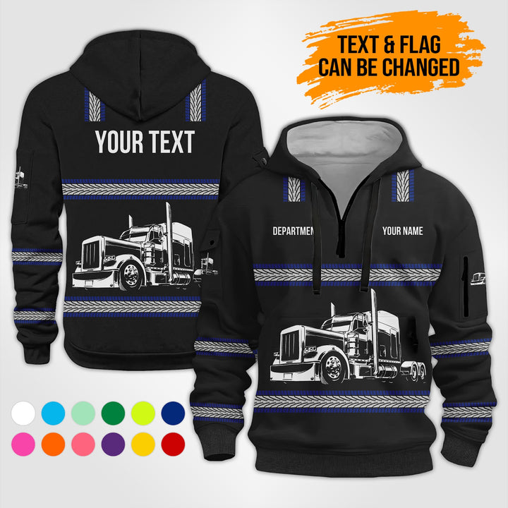 Customized Name And Color Semi Truck Uniform Uniform 3D Quarter Zip Hoodie PU352
