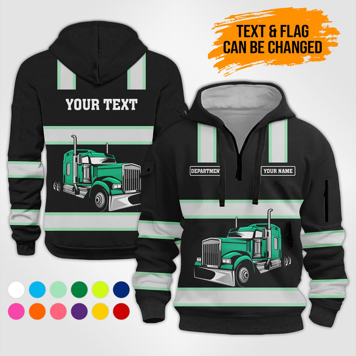 Customized Name And Color Semi Truck Uniform Uniform 3D Quarter Zip Hoodie PU353