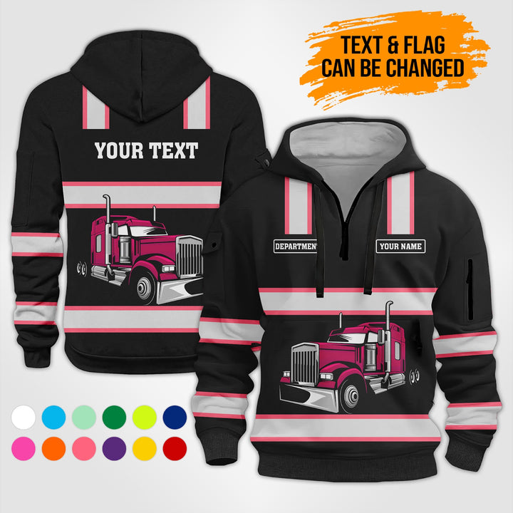 Customized Name And Color Semi Truck Uniform Uniform 3D Quarter Zip Hoodie PU353