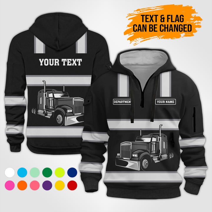 Customized Name And Color Semi Truck Uniform Uniform 3D Quarter Zip Hoodie PU353
