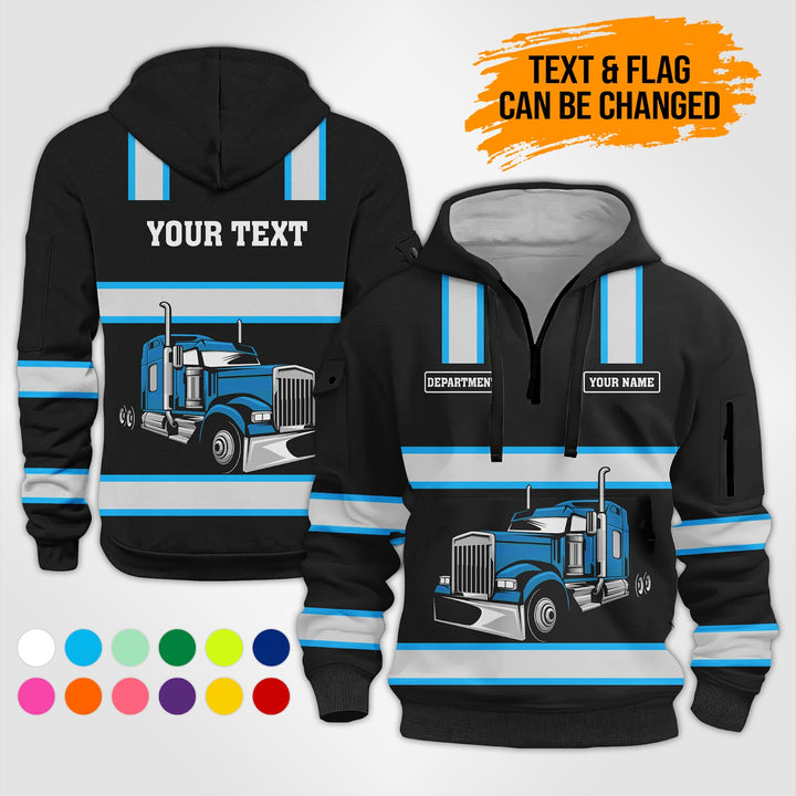 Customized Name And Color Semi Truck Uniform Uniform 3D Quarter Zip Hoodie PU353