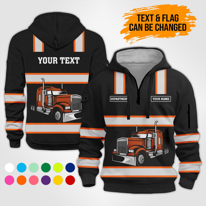 Customized Name And Color Semi Truck Uniform Uniform 3D Quarter Zip Hoodie PU353